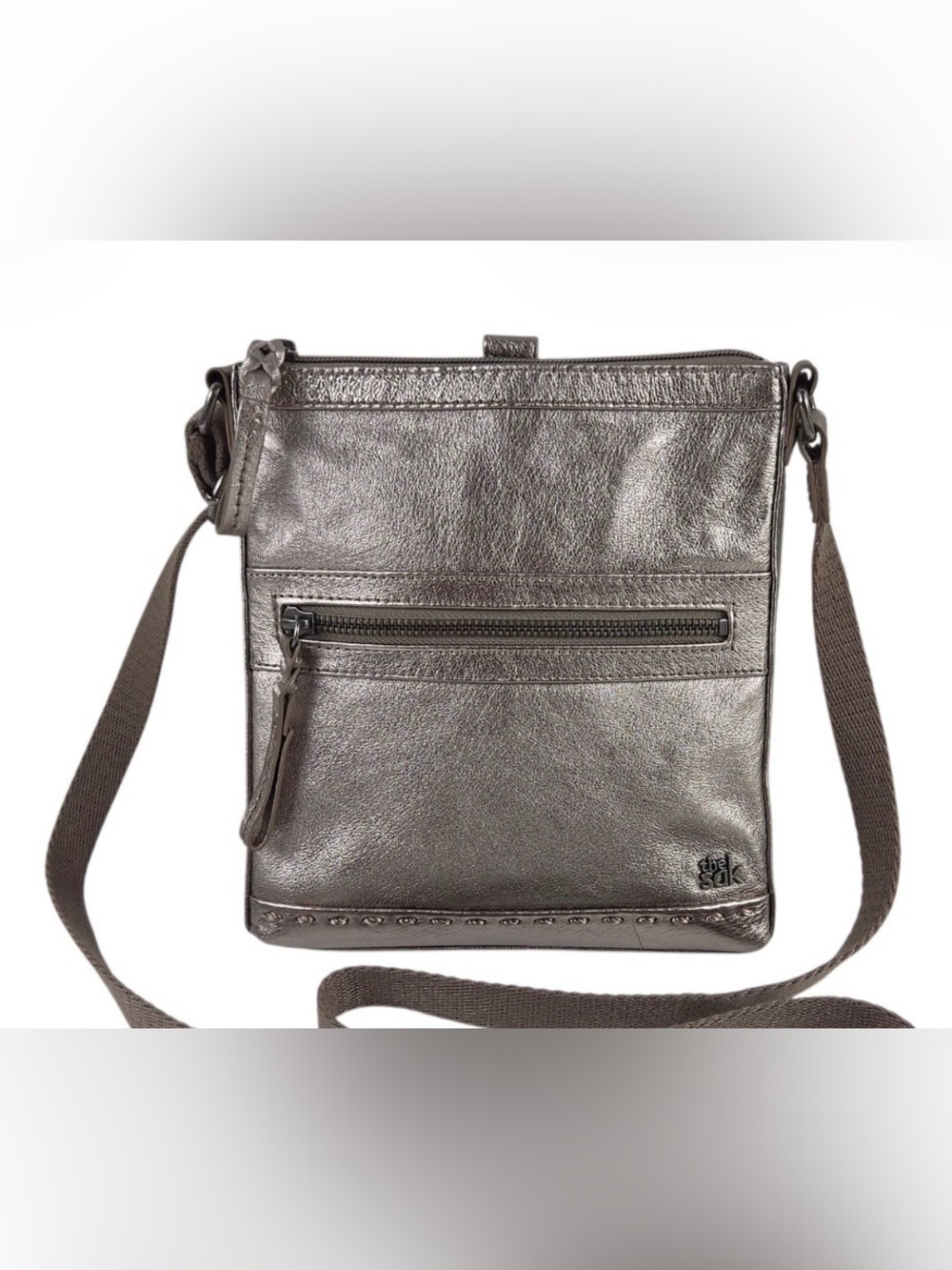 The Sak Pax Swing Pack Crossbody Metallic Gold Silver Leather Bag